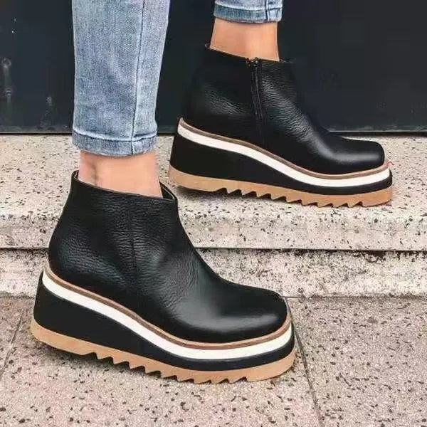 Monique | Women's Leather Mid Calf Boots with Wedge Style