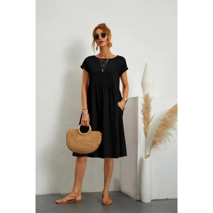 Quinn | Women's Short Sleeve Summer Midi Dress with Pockets