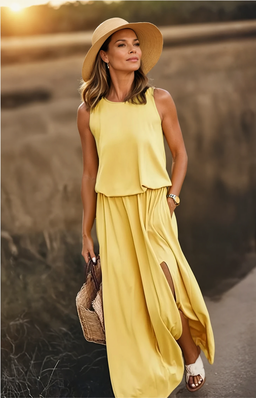 Chiara  | Women's Sleeveless Side Slit Summer Dress with Pockets