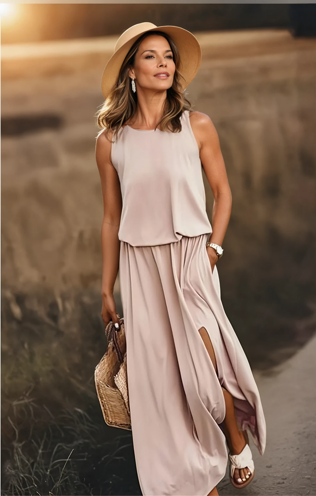 Chiara  | Women's Sleeveless Side Slit Summer Dress with Pockets