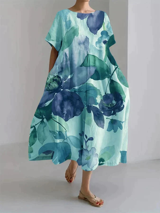 Calla | Women's Short Sleeves Oversized Floral Print Dress