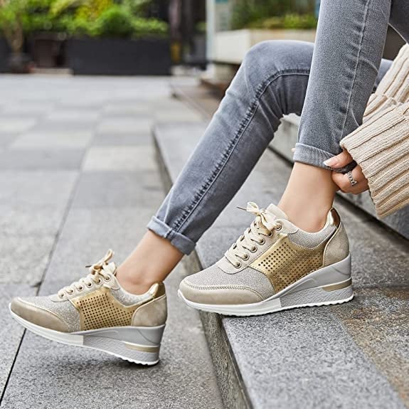 Amber | Women's Wedge Heel Support Sneakers with Metallic Style