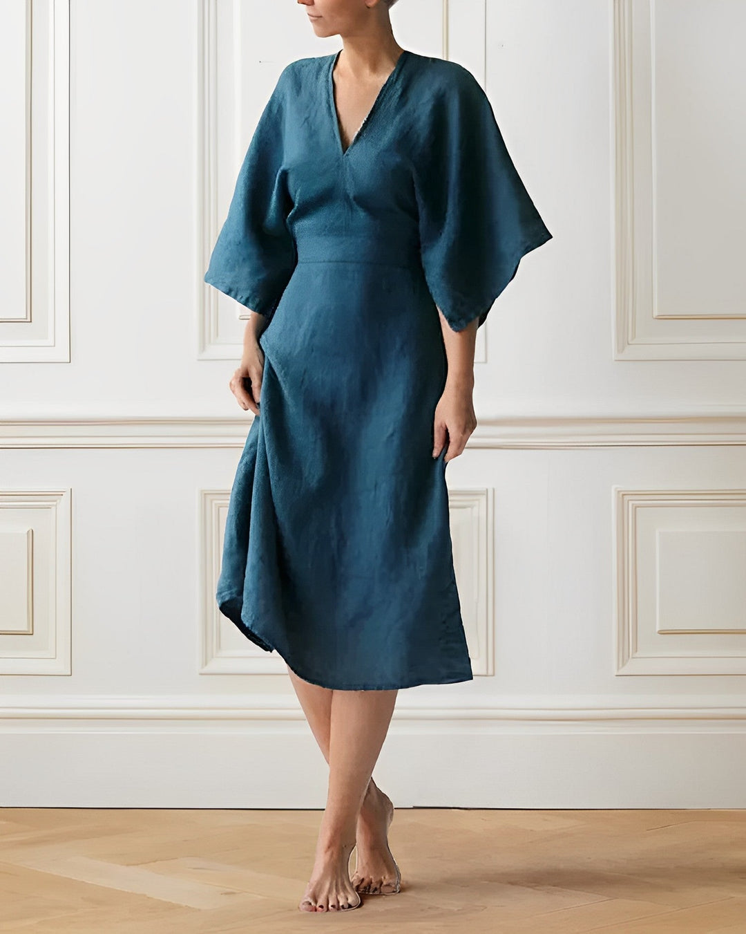 Elena | Women's Casual V-neck A-Line Midi Dress