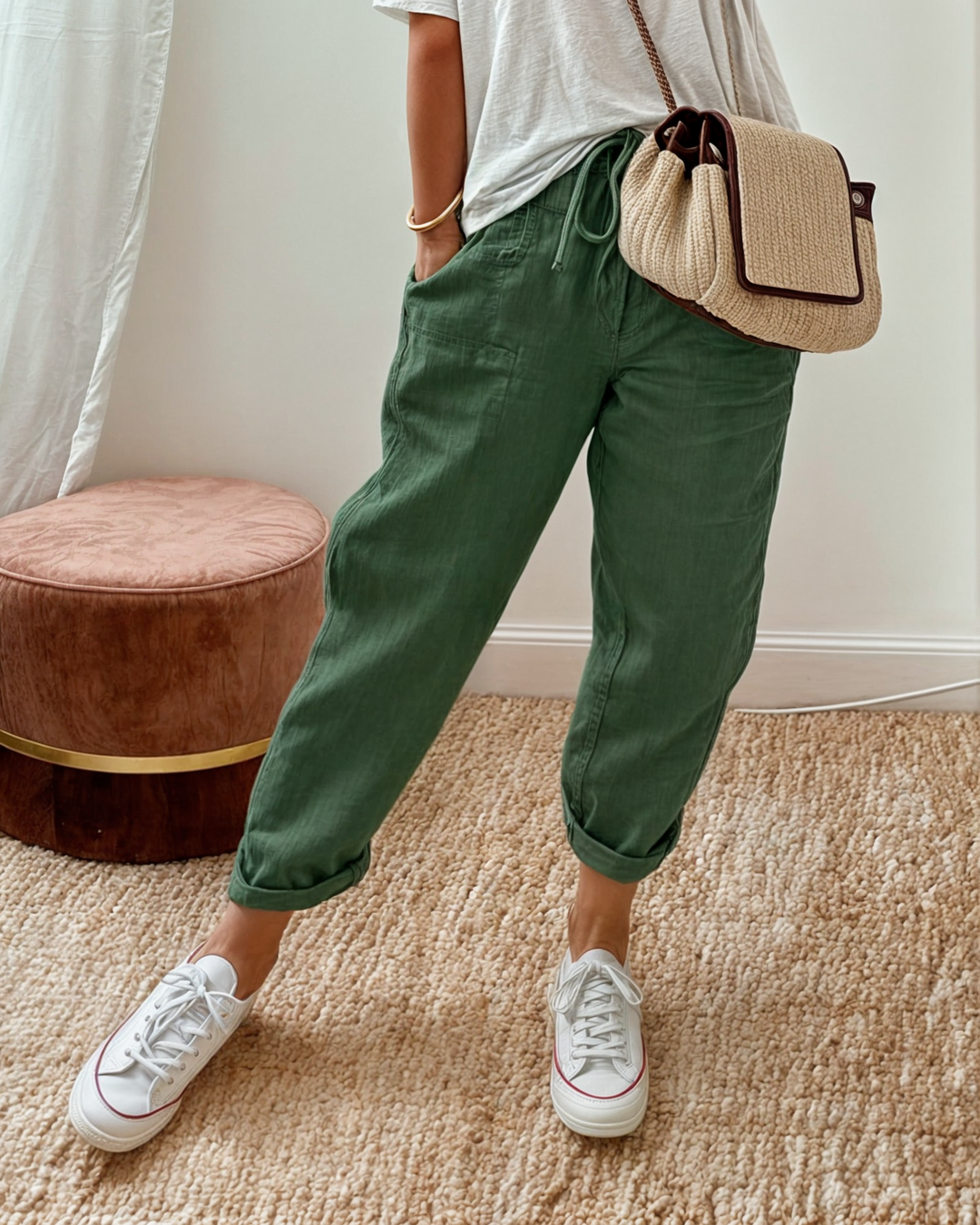 Sandra | Women's Casual Drawstring Tapered Linen Trousers