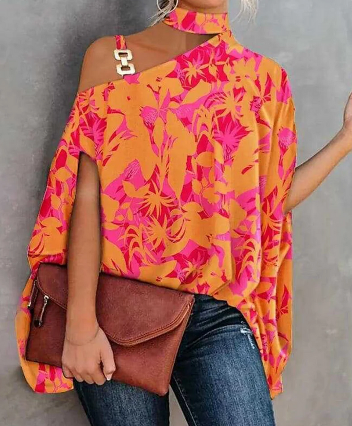 Megan | Women's One Shoulder Geometric Print Blouse