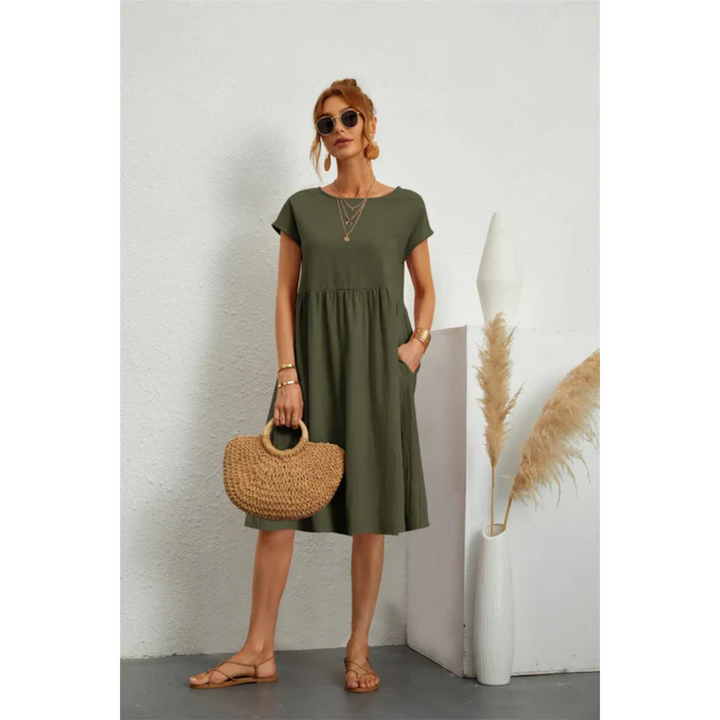 Quinn | Women's Short Sleeve Summer Midi Dress with Pockets