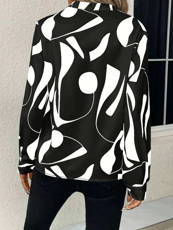 Dolce | Women's Long Sleeves Geometric Print V-Neck Blouse