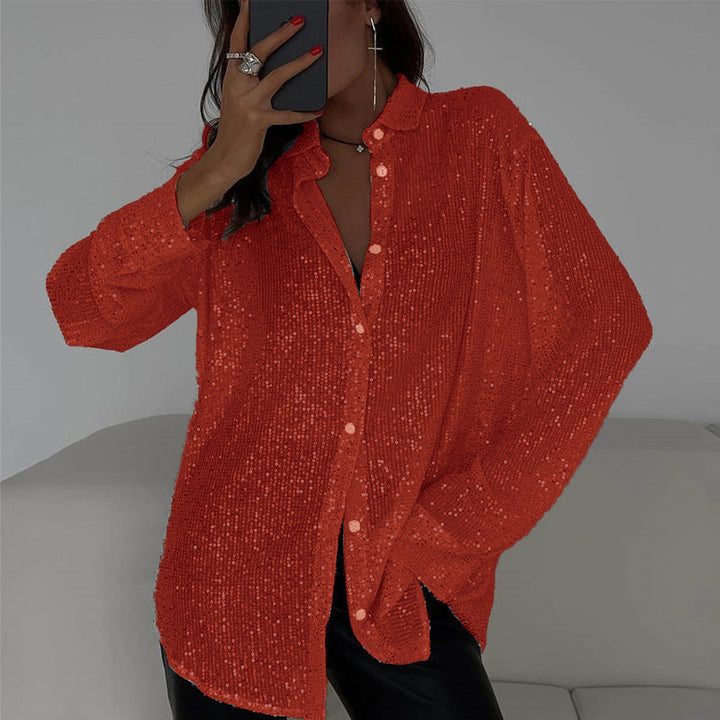 Dianne | Women's Sequin Long Sleeve Blouse with Buttons