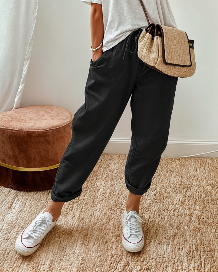 Sandra | Women's Casual Drawstring Tapered Linen Trousers
