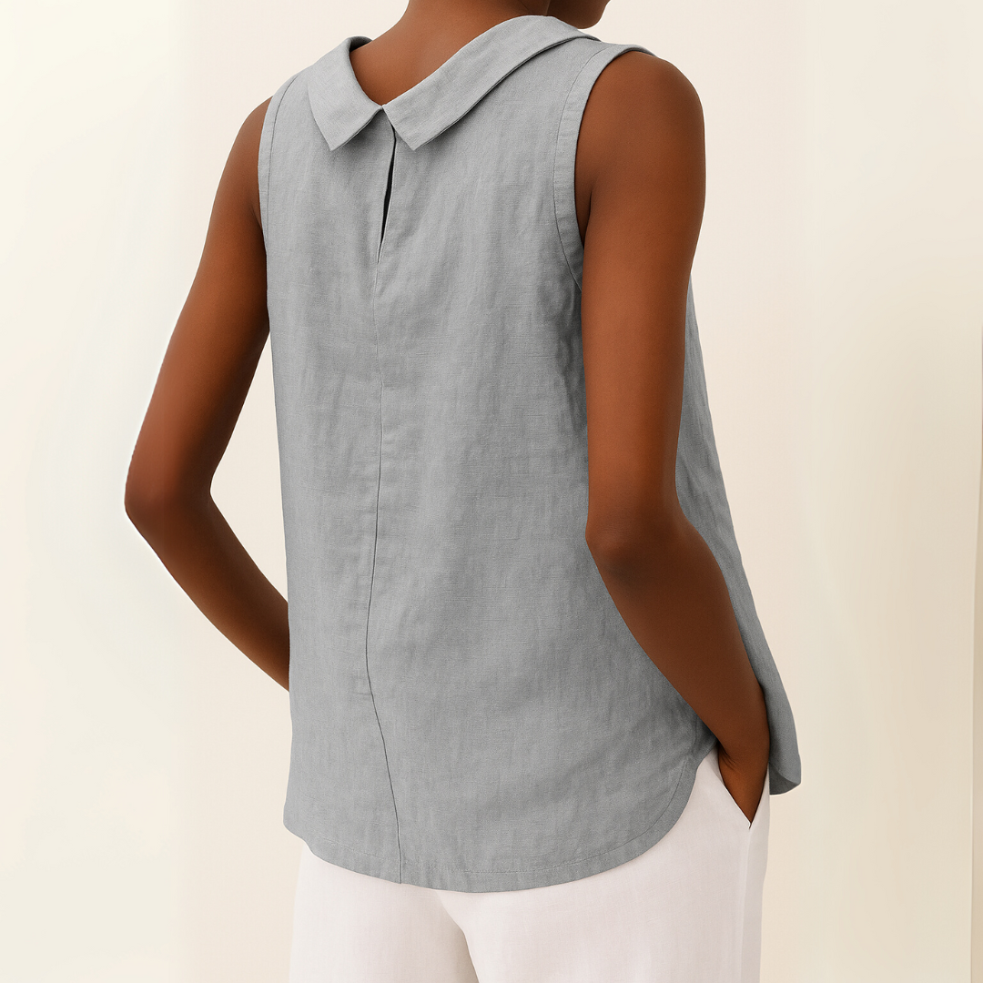 Natalia | Women's Turned Pleated Collar Sleeveless Blouse