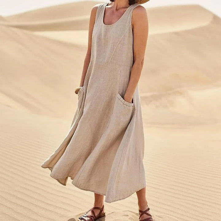 Ara | Women's Sleeveless Linen Summer Dress with Pockets