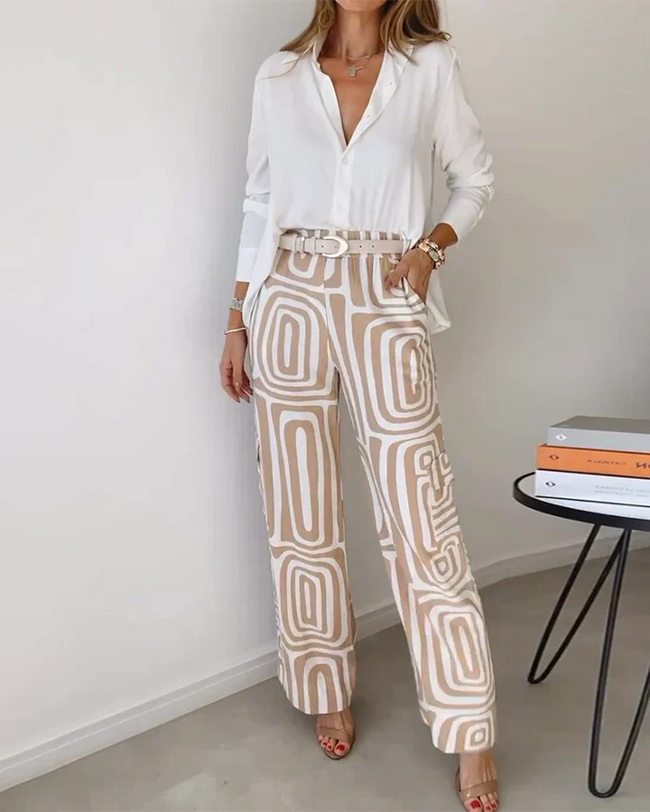 Callista | Women's Printed Two Piece Outfit with Wide Leg Trousers