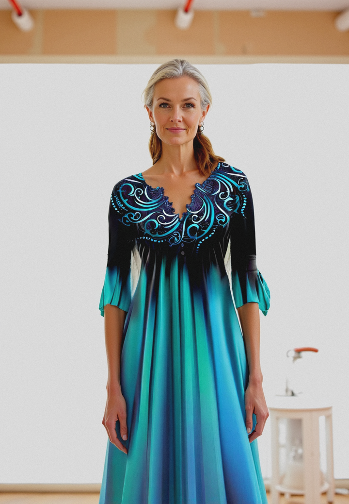 Sienna | Women's Gradient 3/4 Sleeve Midi Dress with Print