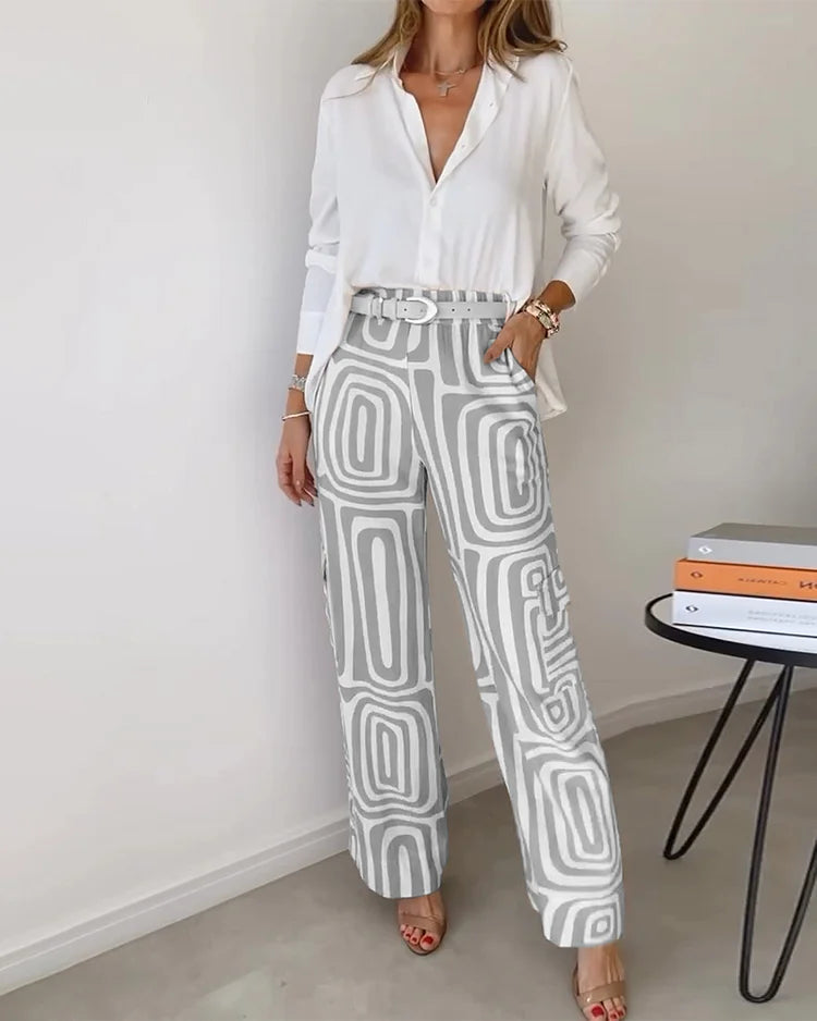 Callista | Women's Printed Two Piece Outfit with Wide Leg Trousers
