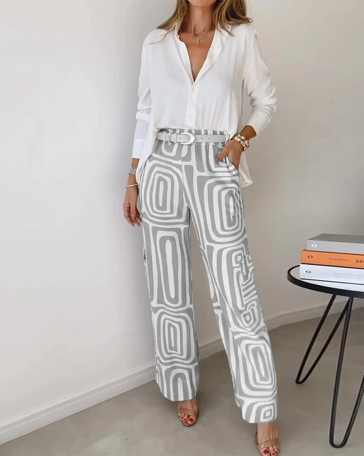 Callista | Women's Printed Two Piece Outfit with Wide Leg Trousers