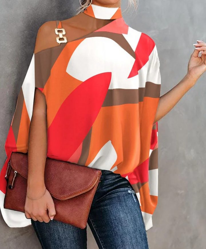 Megan | Women's One Shoulder Geometric Print Blouse
