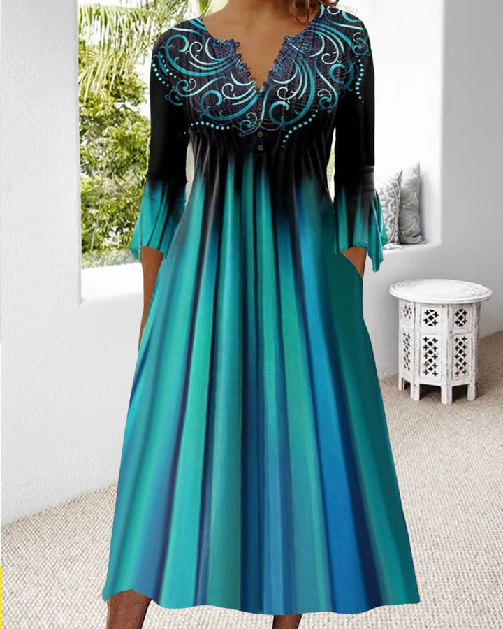 Sienna | Women's Gradient 3/4 Sleeve Midi Dress with Print