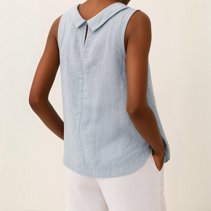 Natalia | Women's Turned Pleated Collar Sleeveless Blouse