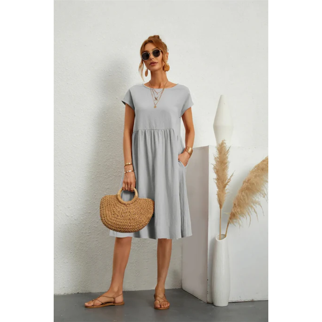 Quinn | Women's Short Sleeve Summer Midi Dress with Pockets