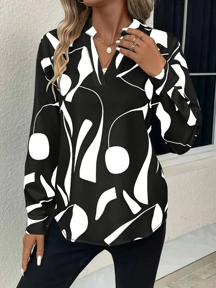 Dolce | Women's Long Sleeves Geometric Print V-Neck Blouse