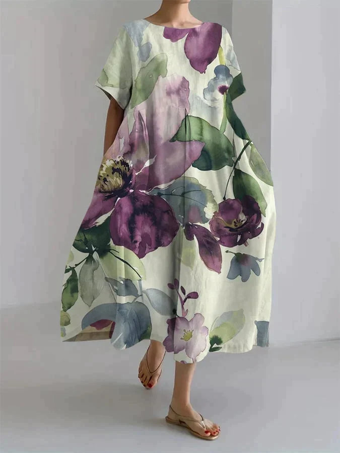 Calla | Women's Short Sleeves Oversized Floral Print Dress