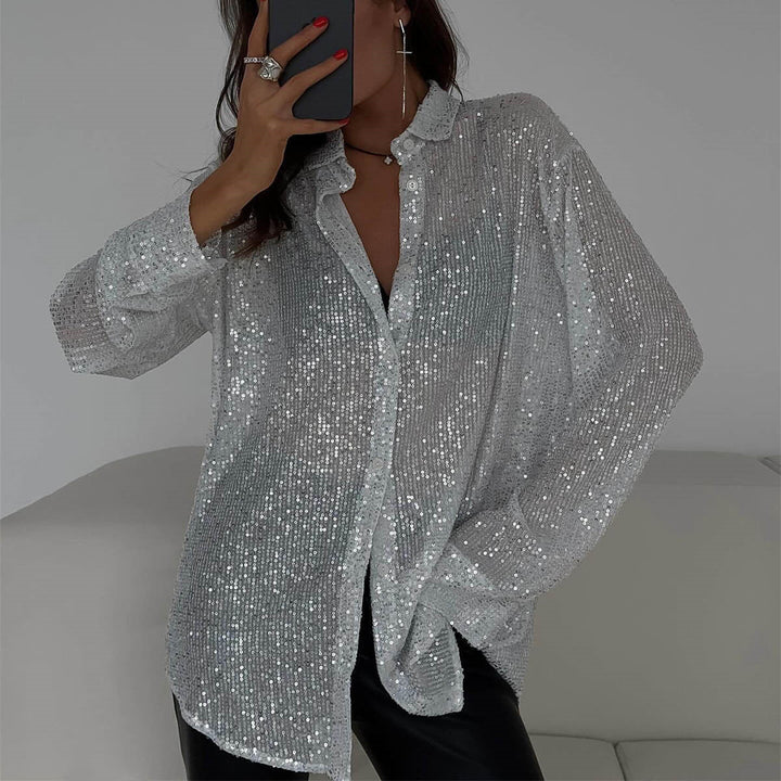 Dianne | Women's Sequin Long Sleeve Blouse with Buttons