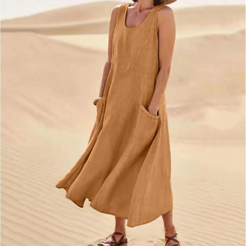 Ara | Women's Sleeveless Linen Summer Dress with Pockets