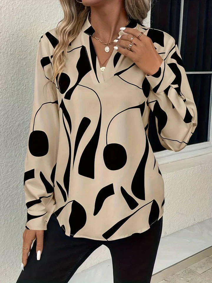 Dolce | Women's Long Sleeves Geometric Print V-Neck Blouse