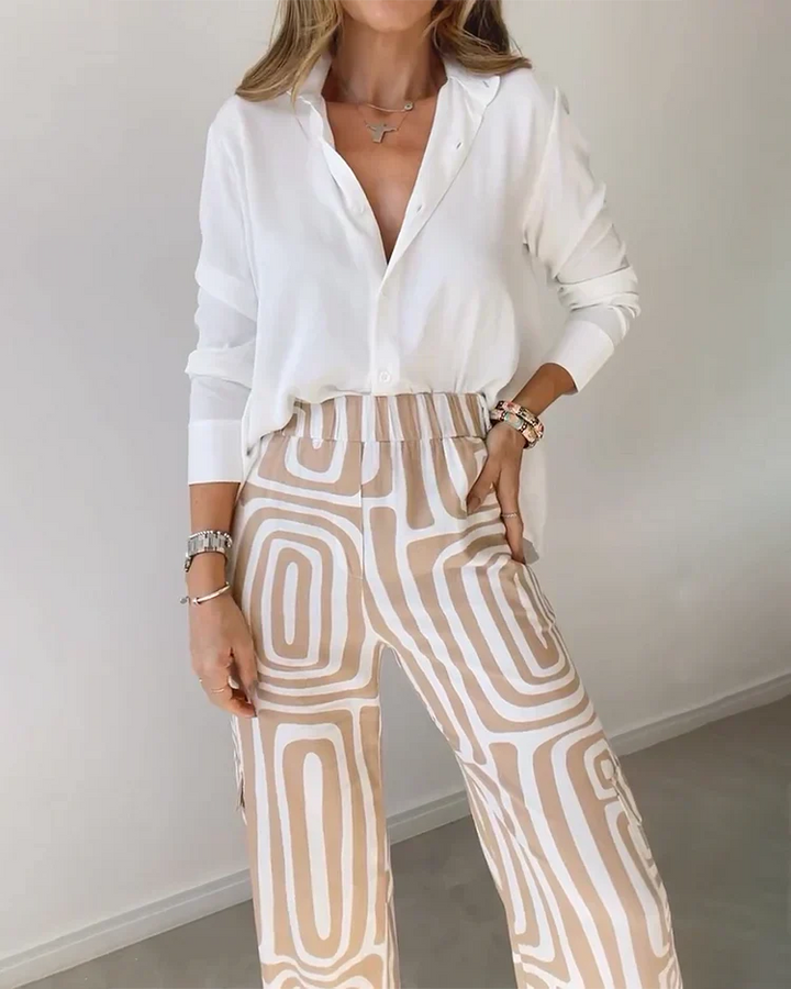 Callista | Women's Printed Two Piece Outfit with Wide Leg Trousers