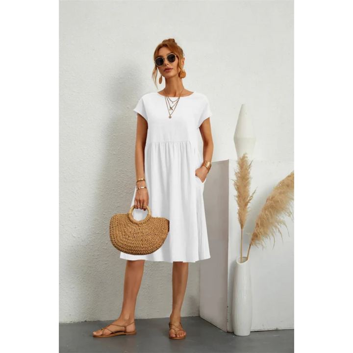 Quinn | Women's Short Sleeve Summer Midi Dress with Pockets