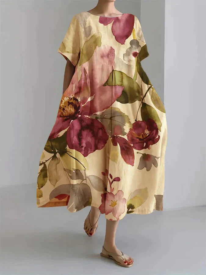 Calla | Women's Short Sleeves Oversized Floral Print Dress
