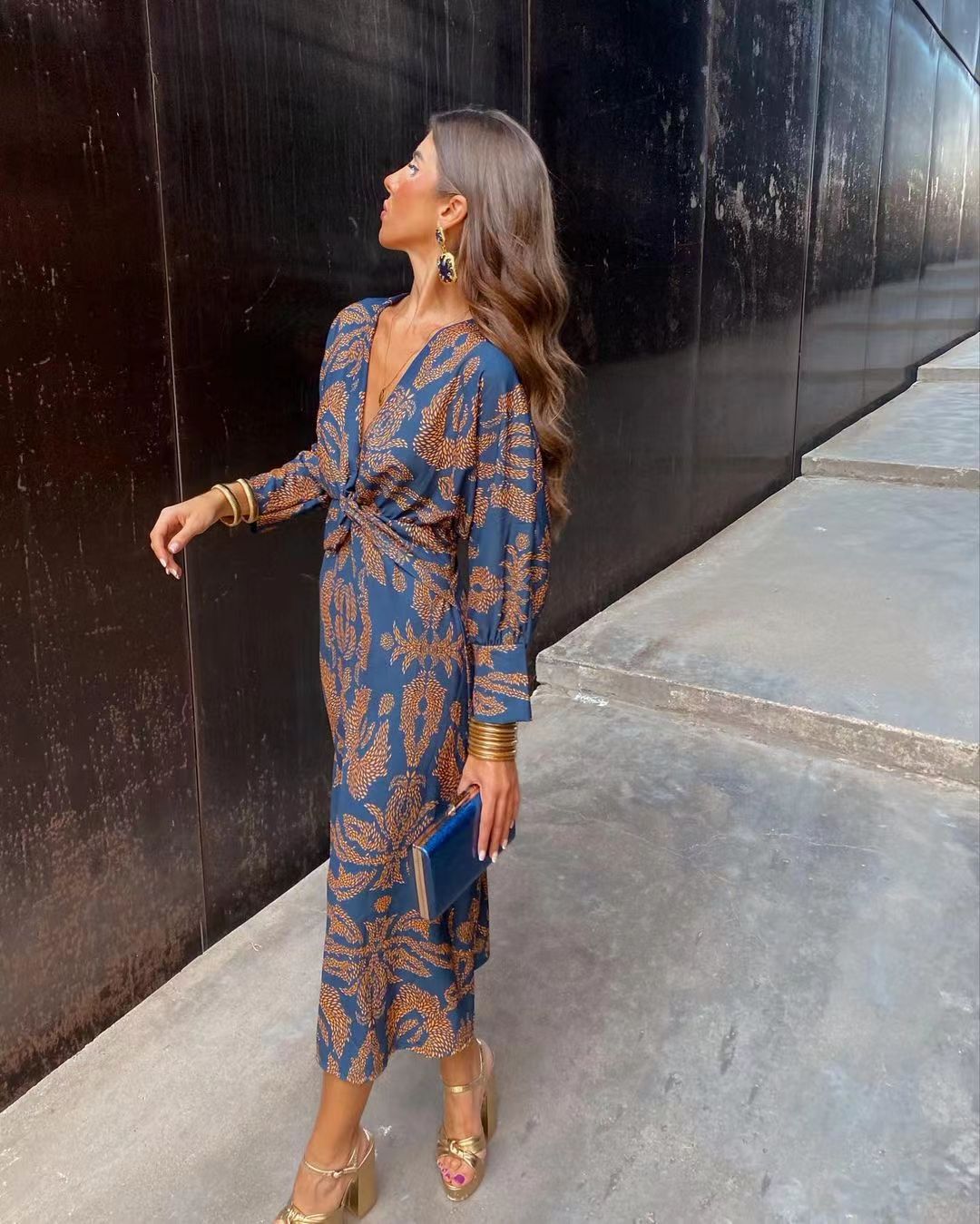 Dane | Women's Long Sleeve Printed Dress with Twisted Front