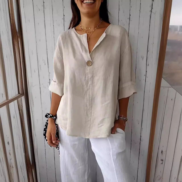 Charina | Women's V Neck Blouse with One Button