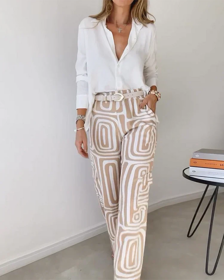 Callista | Women's Printed Two Piece Outfit with Wide Leg Trousers