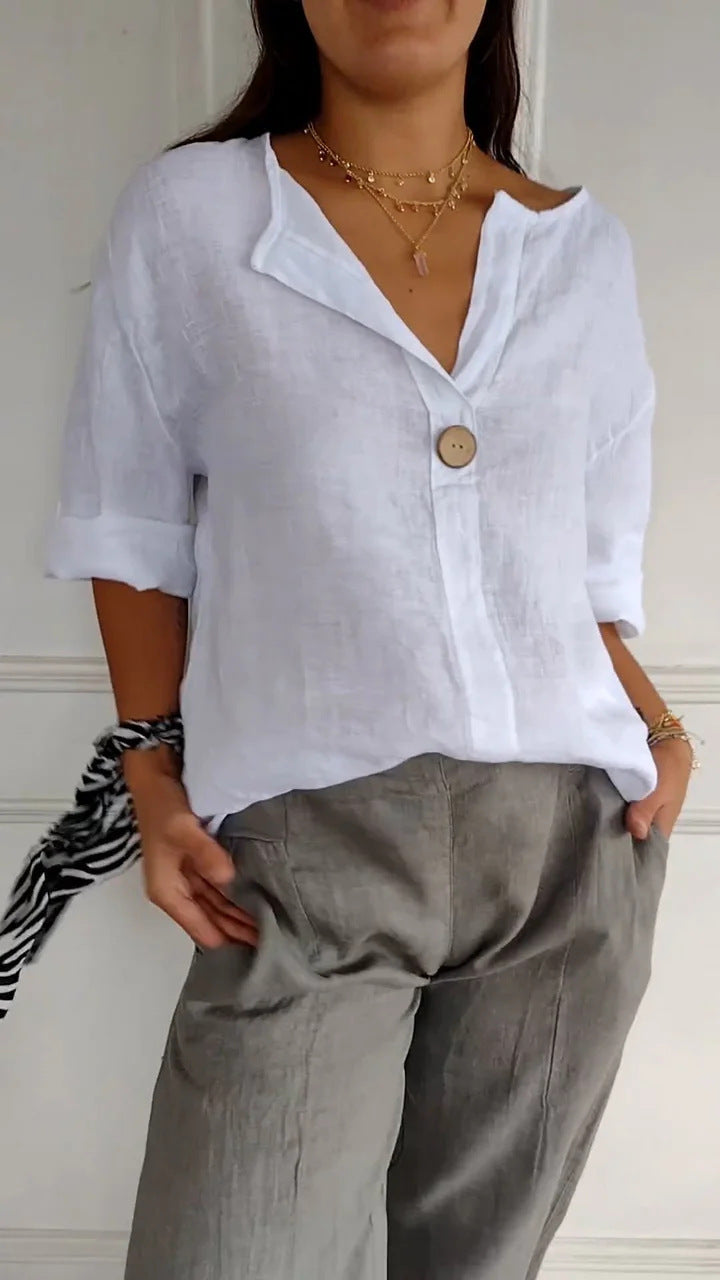 Charina | Women's V Neck Blouse with One Button