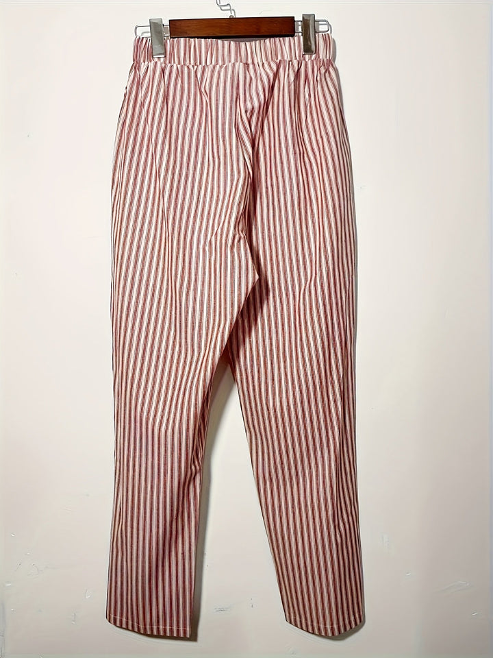 Jordana | Women's Striped Loose Fit Pants with Folded Hem