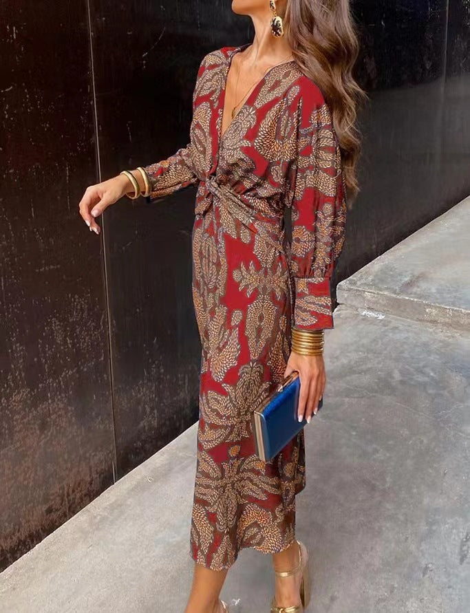 Dane | Women's Long Sleeve Printed Dress with Twisted Front
