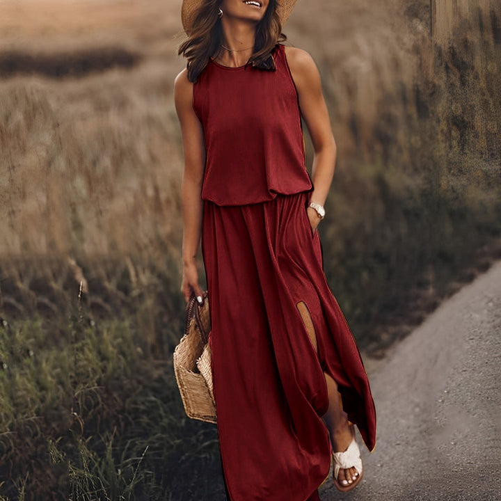 Whitney | Women's Plain Sleeveless Dress with Slit