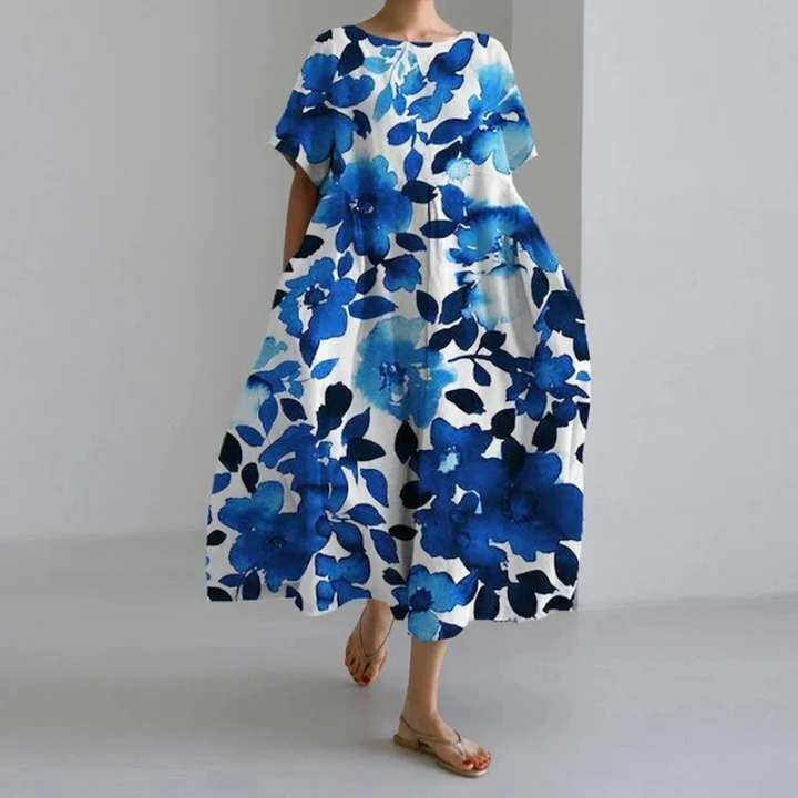 Ashley | Women's Loose Fit Midi Dress with Floral Print