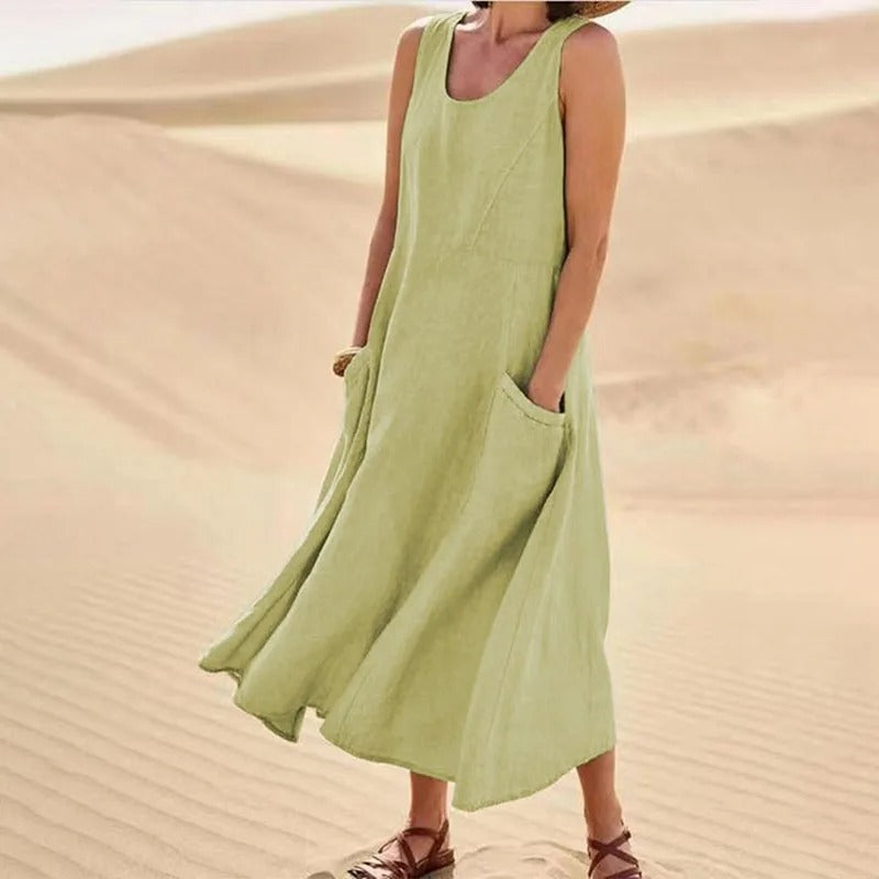 Ara | Women's Sleeveless Linen Summer Dress with Pockets