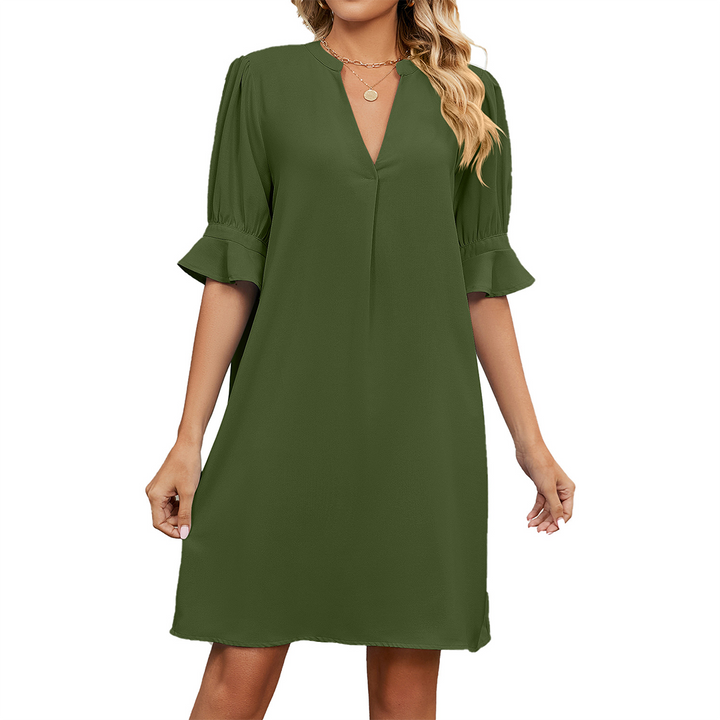 Daphne | Women's Elegant V Neck Ruffle Sleeve Shift Dress