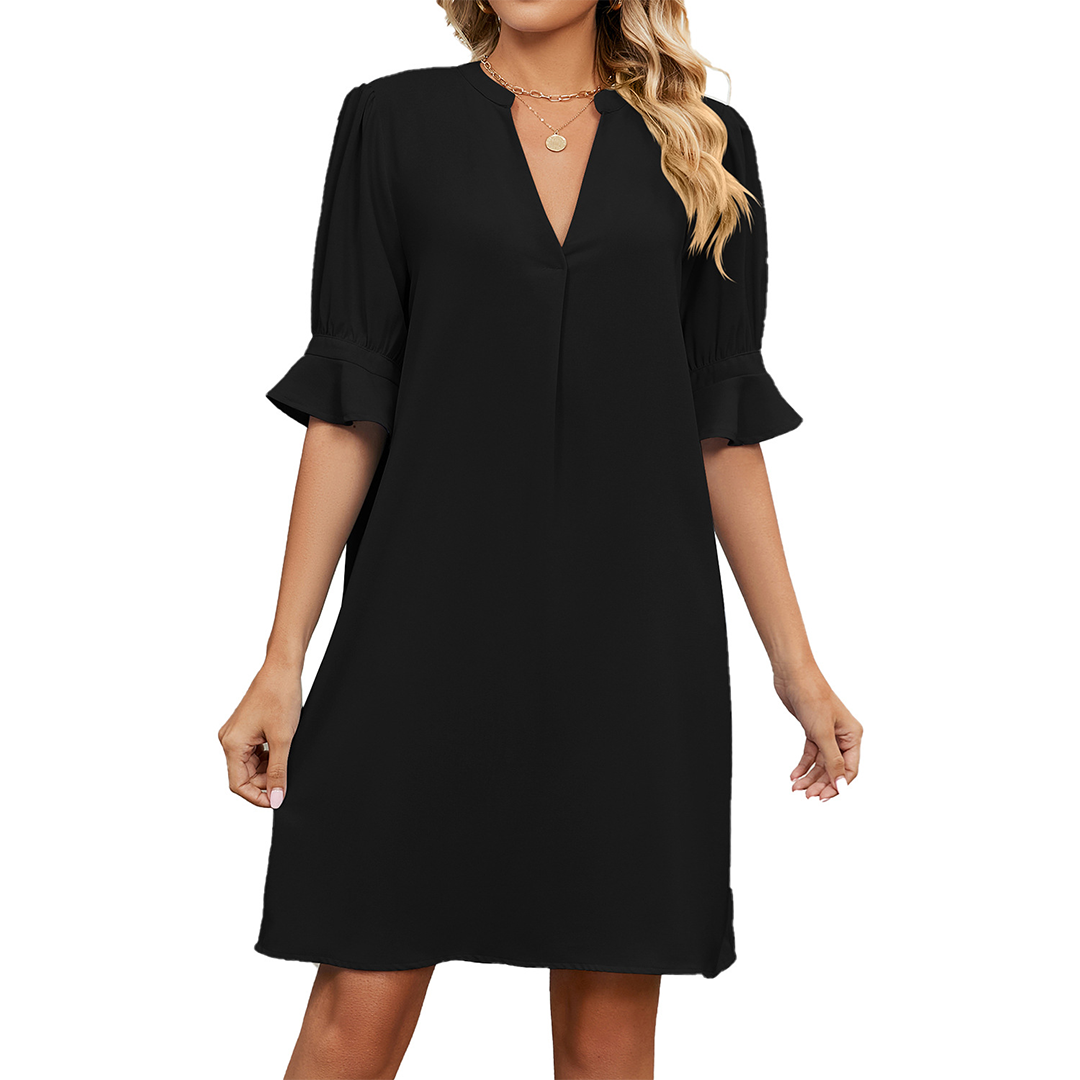 Daphne | Women's Elegant V Neck Ruffle Sleeve Shift Dress