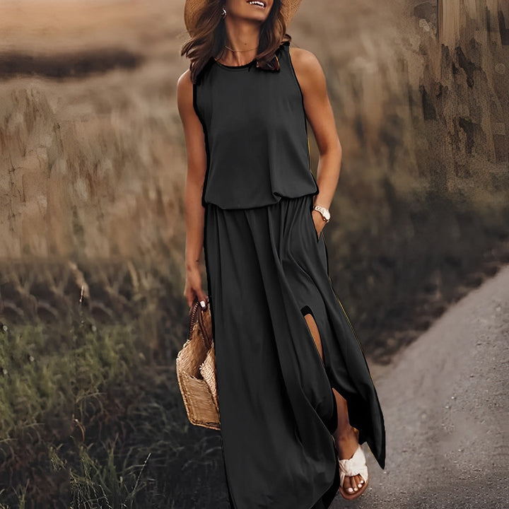 Whitney | Women's Plain Sleeveless Dress with Slit