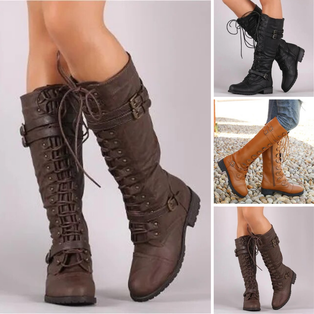 Violet | Women's Ruched Lace-Up Knee High Boots