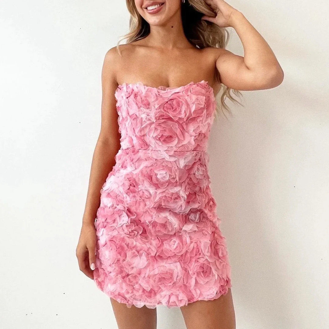 Vivienne | Women's Strapless Evening Mini Dress with 3D Floral