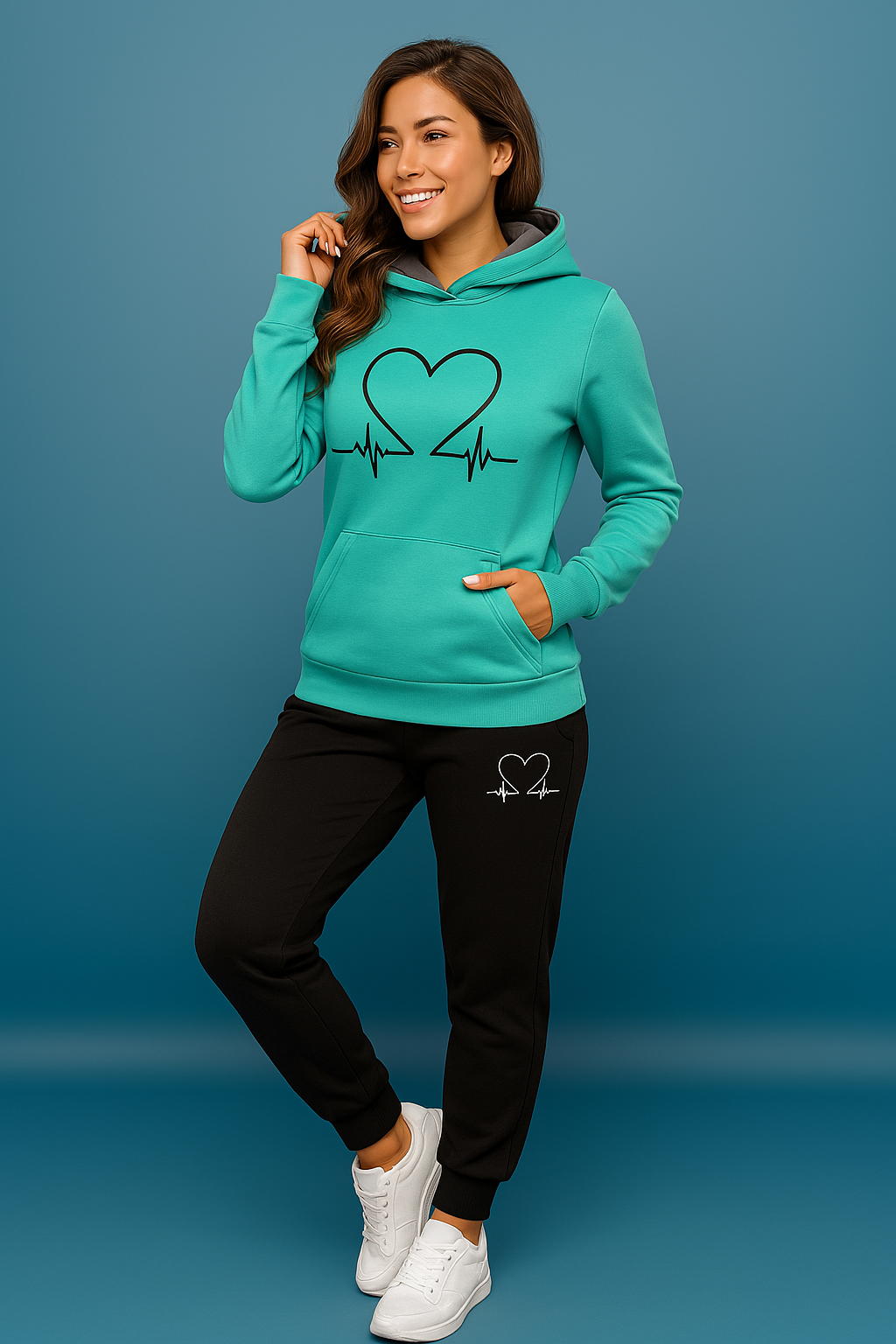 Ariana | Women's Heart Beat Two Piece Set with Hoodie and Jogger Pants