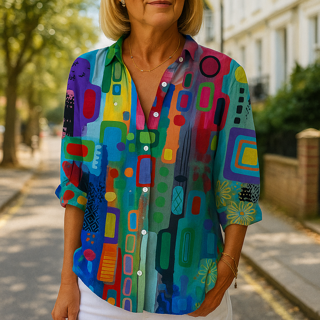 Laura | Women's Chic Long Sleeves Geometric Print V Neck Blouse