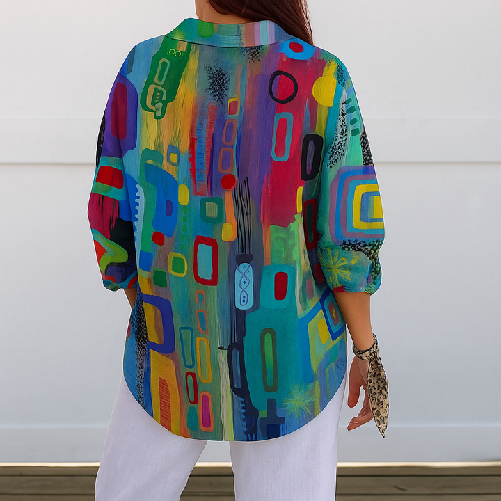 Laura | Women's Chic Long Sleeves Geometric Print V Neck Blouse