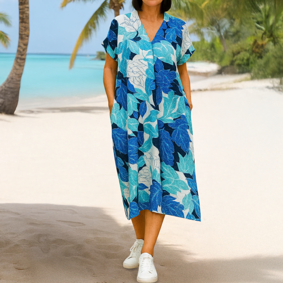 Elizabeth | Women's Flowing Printed V Neck Midi Dress