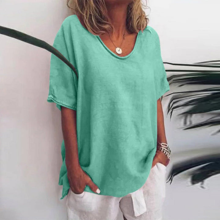 Elda | Women's Loose Fit Short Sleeve Blouse with V-neck